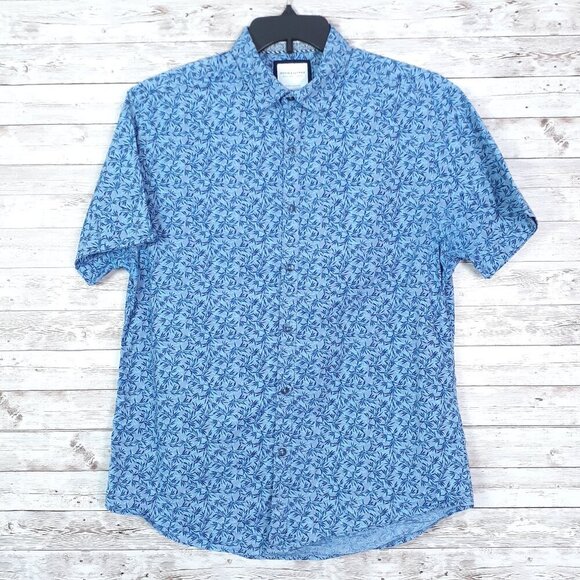 Denim & Flower Other - Denim & Flower Ricky Singh Mens Button Up Shirt L Slim Fit Blue Leaf Print 643